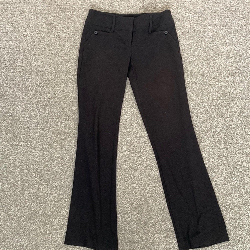 Black straight leg dress pants.